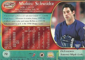1998-99 Pacific - Ice Blue #72 Mathieu Schneider Back