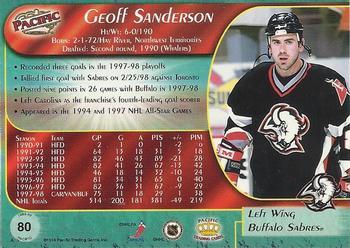 1998-99 Pacific - Ice Blue #80 Geoff Sanderson Back