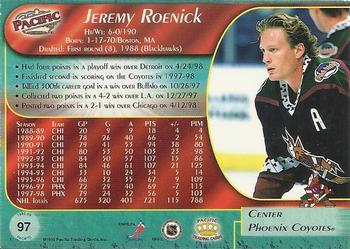 1998-99 Pacific - Ice Blue #97 Jeremy Roenick Back