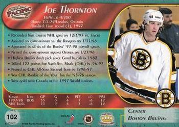 1998-99 Pacific - Ice Blue #102 Joe Thornton Back