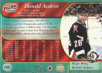 1998-99 Pacific - Ice Blue #103 Donald Audette Back