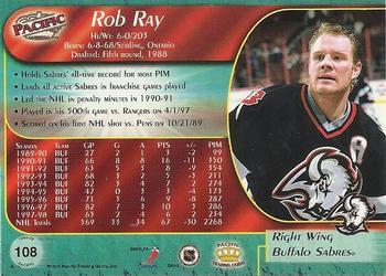 1998-99 Pacific - Ice Blue #108 Rob Ray Back