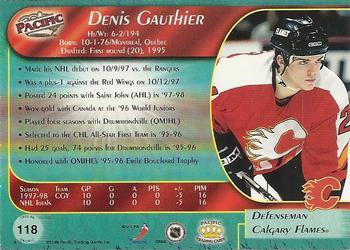 1998-99 Pacific - Ice Blue #118 Denis Gauthier Back
