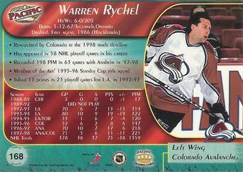 1998-99 Pacific - Ice Blue #168 Warren Rychel Back