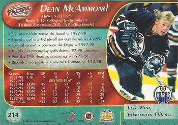 1998-99 Pacific - Ice Blue #214 Dean McAmmond Back