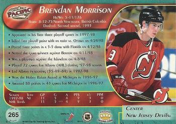 1998-99 Pacific - Ice Blue #265 Brendan Morrison Back
