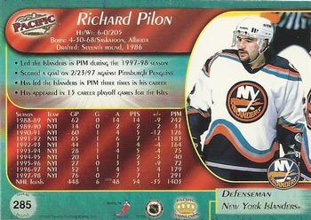 1998-99 Pacific - Ice Blue #285 Richard Pilon Back