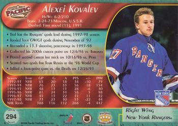 1998-99 Pacific - Ice Blue #294 Alexei Kovalev Back