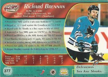 1998-99 Pacific - Ice Blue #377 Rich Brennan Back