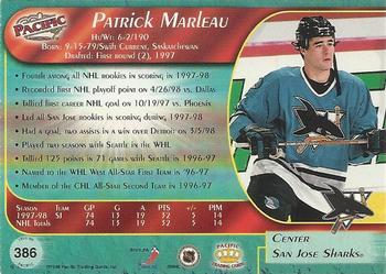 1998-99 Pacific - Ice Blue #386 Patrick Marleau Back