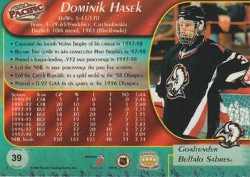 1998-99 Pacific - Red #39 Dominik Hasek Back