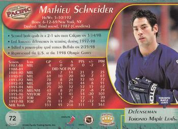 1998-99 Pacific - Red #72 Mathieu Schneider Back