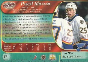 1998-99 Pacific - Red #371 Pascal Rheaume Back