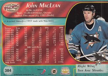 1998-99 Pacific - Red #384 John MacLean Back
