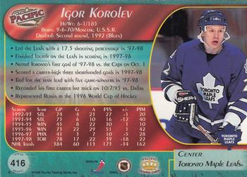 1998-99 Pacific - Red #416 Igor Korolev Back