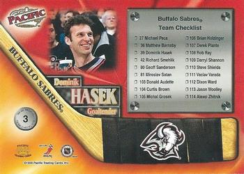 1998-99 Pacific - Team Checklists #3 Dominik Hasek Back