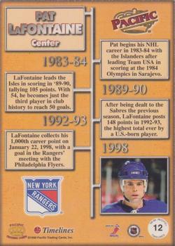 1998-99 Pacific - Timelines #12 Pat LaFontaine Back