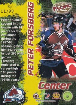 1998-99 Pacific - Titanium Ice #5 Peter Forsberg Back