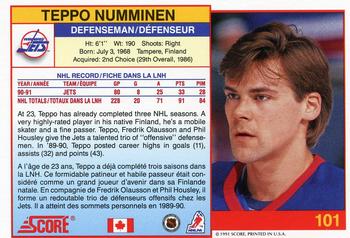 1991-92 Score Canadian Bilingual #101 Teppo Numminen Back