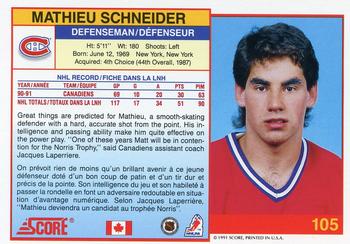 1991-92 Score Canadian Bilingual #105 Mathieu Schneider Back