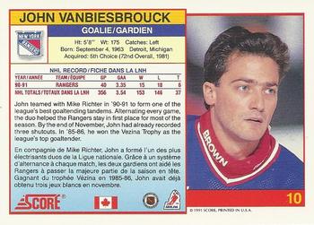 1991-92 Score Canadian Bilingual #10 John Vanbiesbrouck Back