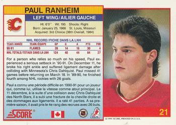 1991-92 Score Canadian Bilingual #21 Paul Ranheim Back