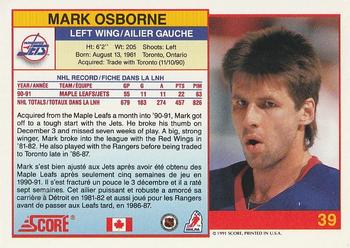 1991-92 Score Canadian Bilingual #39 Mark Osborne Back