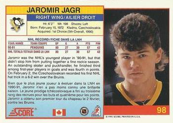 1991-92 Score Canadian Bilingual #98 Jaromir Jagr Back