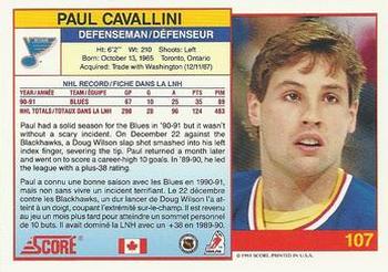 1991-92 Score Canadian Bilingual #107 Paul Cavallini Back