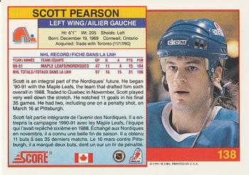 1991-92 Score Canadian Bilingual #138 Scott Pearson Back
