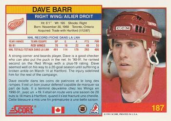 1991-92 Score Canadian Bilingual #187 Dave Barr Back