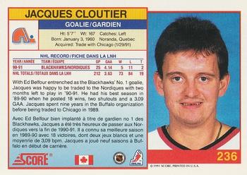 1991-92 Score Canadian Bilingual #236 Jacques Cloutier Back