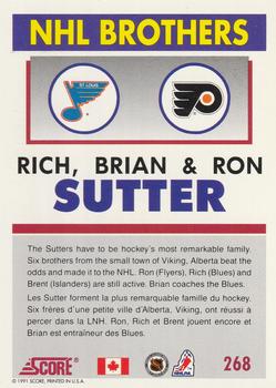 1991-92 Score Canadian Bilingual #268 Rich Sutter / Brian Sutter / Ron Sutter Back