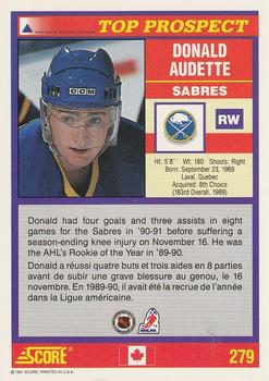 1991-92 Score Canadian Bilingual #279 Donald Audette Back