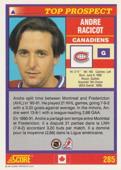 1991-92 Score Canadian Bilingual #285 Andre Racicot Back