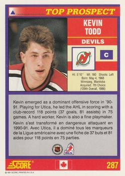 1991-92 Score Canadian Bilingual #287 Kevin Todd Back