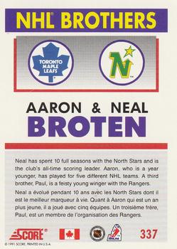 1991-92 Score Canadian Bilingual #337 Aaron Broten / Neal Broten Back