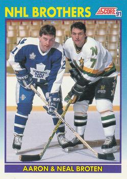 1991-92 Score Canadian Bilingual #337 Aaron Broten / Neal Broten Front