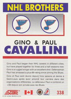 1991-92 Score Canadian Bilingual #338 Gino Cavallini / Paul Cavallini Back