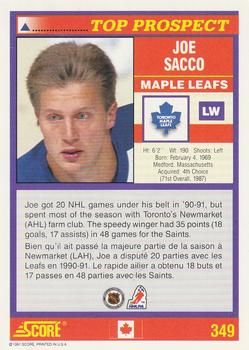1991-92 Score Canadian Bilingual #349 Joe Sacco Back