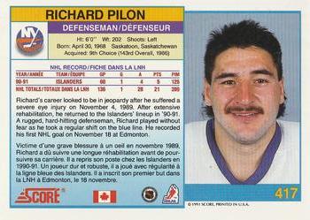 1991-92 Score Canadian Bilingual #417 Richard Pilon Back