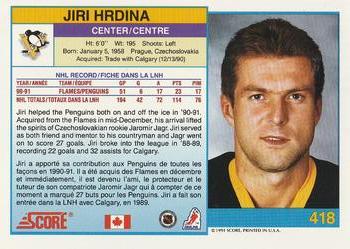 1991-92 Score Canadian Bilingual #418 Jiri Hrdina Back
