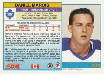1991-92 Score Canadian Bilingual #474 Daniel Marois Back
