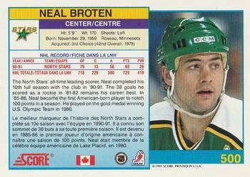 1991-92 Score Canadian Bilingual #500 Neal Broten Back