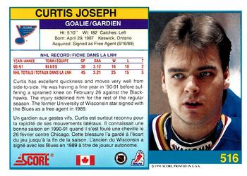 1991-92 Score Canadian Bilingual #516 Curtis Joseph Back