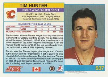 1991-92 Score Canadian Bilingual #537 Tim Hunter Back