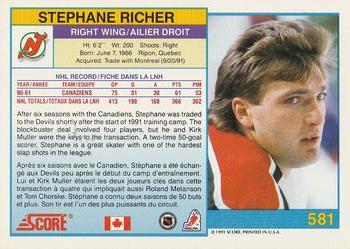 1991-92 Score Canadian Bilingual #581 Stephane Richer Back
