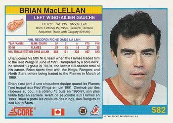 1991-92 Score Canadian Bilingual #582 Brian MacLellan Back