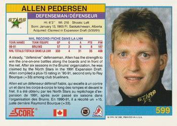 1991-92 Score Canadian Bilingual #599 Allen Pedersen Back
