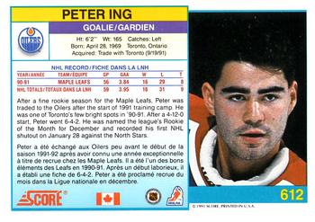 1991-92 Score Canadian Bilingual #612 Peter Ing Back